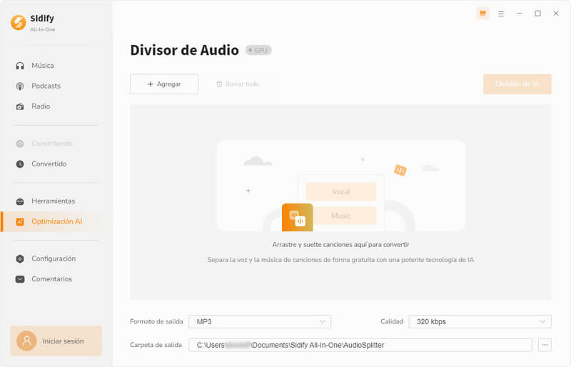 AI Audio Splitter en Sidify All-In-One