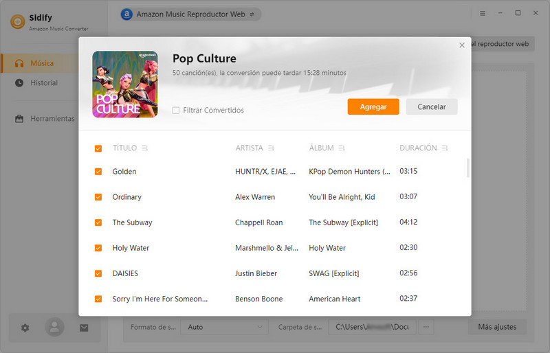 seleccionar canciones para convertir