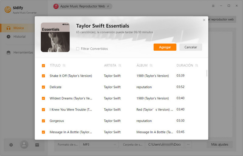 agregar Apple Music música