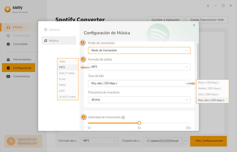 elige mp3 como formato spotify