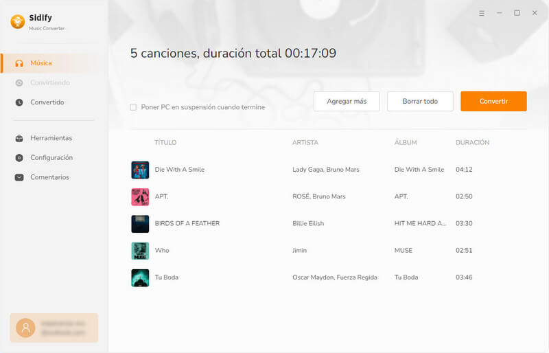 añadir música de Spotify para convertir