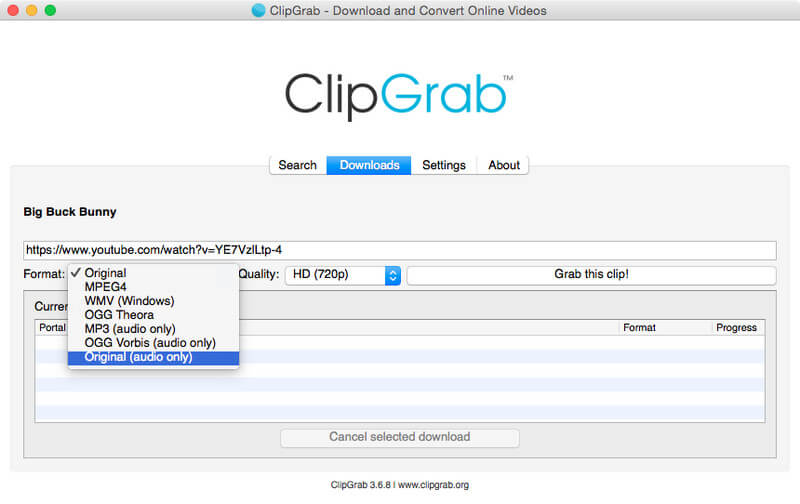 ClipGrab: descargar videos de YouTube en mp3 y mp4