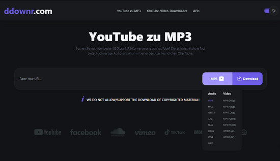 Ddownr YouTube a mp3 Downloader