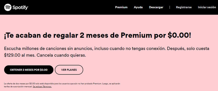 Spotify prueba gratis 2 meses en México