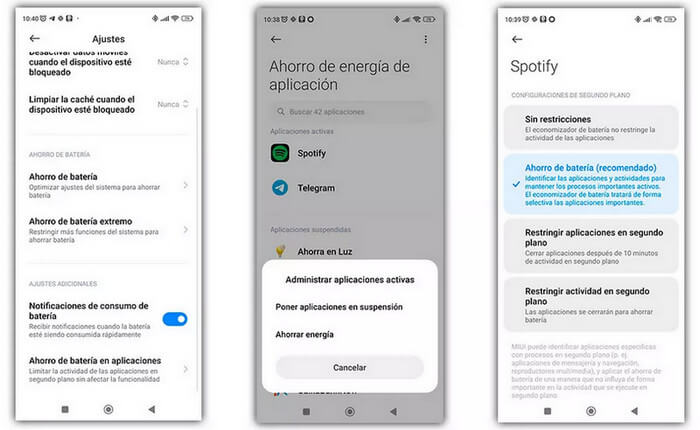 Desactiva el modo de ahorro de energía de Spotify