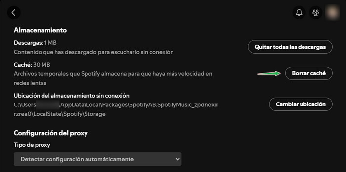 Borrar caché de Spotify en pc