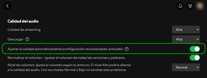 Spotify ajustar calidad de audio automáticamente en pc