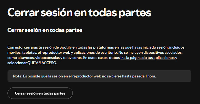 Cerrar sesión Spotify en todas partes