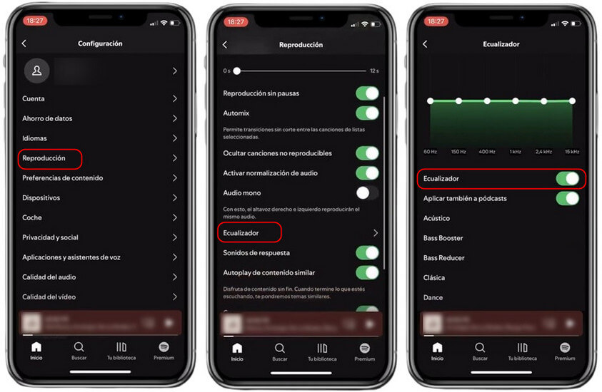 el ecualizador de Spotify en móvil ios y android
