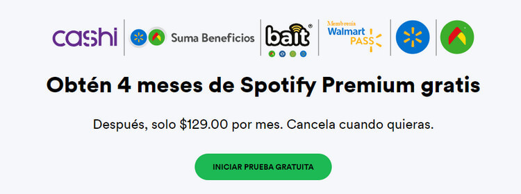 Obtener 4 meses de Spotify Premium gratis con Walmart