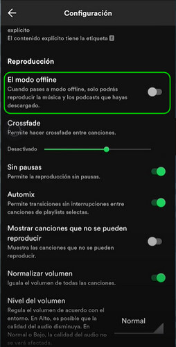 desactivar el Modo Offline de Spotify en móvil