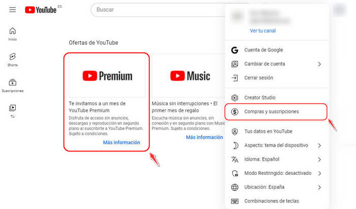 obtener la prueba gratuita de YouTube Premium en PC