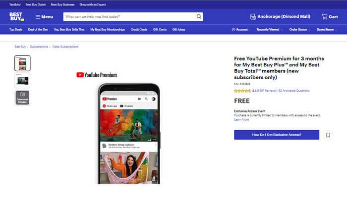 YouTube Premium 3 meses gratis en Best Buy