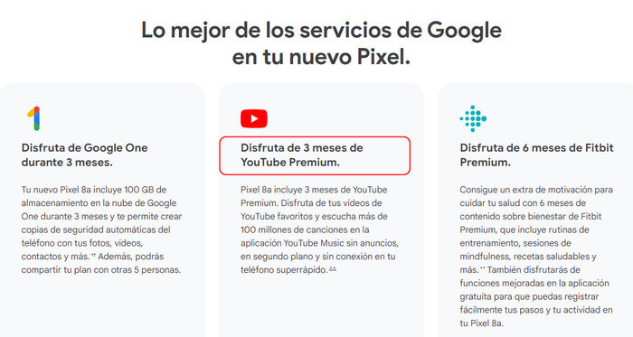 YouTube Premium 3 meses gratis con Google Pixel 8a