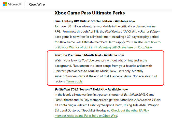 obtener YouTube Premium prueba gratuita 4 meses con Xbox Game Pass Ultimate